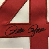 FRAMED Autographed/Signed PETE ROSE 33x42 Cincinnati White Jersey JSA COA Auto