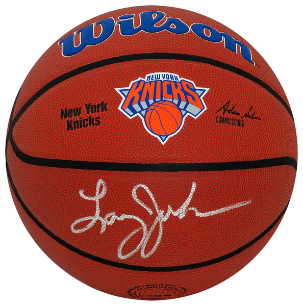 Larry Johnson Signed New York Knicks Logo Wilson NBA Basketball - (SCHWARTZ COA)