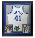 Dirk Nowitzki Autographed Mavericks Throwback M&N Framed White Jersey Panini