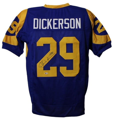 Eric Dickerson Autographed/Signed Pro Style Blue TB Jersey Beckett 21896