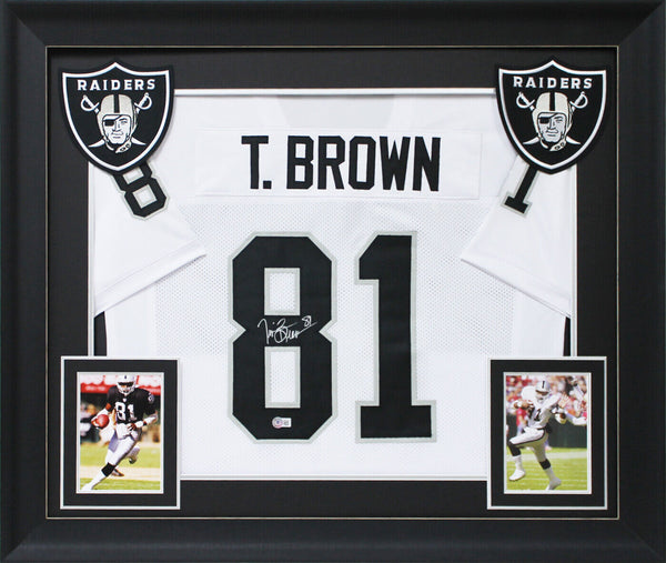 Tim Brown Authentic Signed White Pro Style Framed Jersey BAS Witnessed