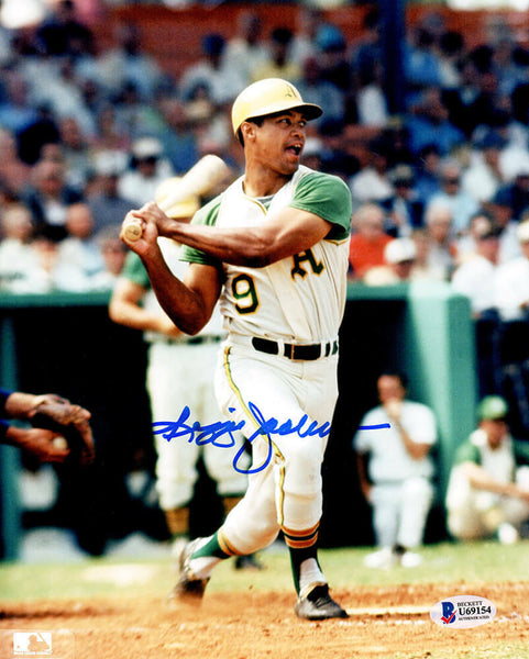 Reggie Jackson Signed Oakland A's Swinging Action 8x10 Photo (Beckett COA)