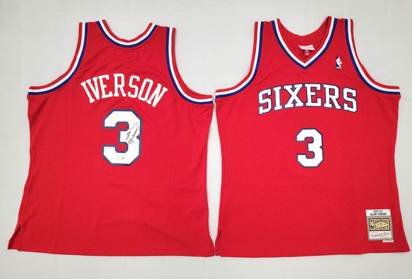 Allen Iverson Signed 76ers Red 2002-03 M&N Swingman Jersey W/ The Answer Beckett