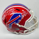 JIM KELLY THURMAN THOMAS ANDRE REED AUTOGRAPHED SIGNED RED BILLS REP HELMET BAS