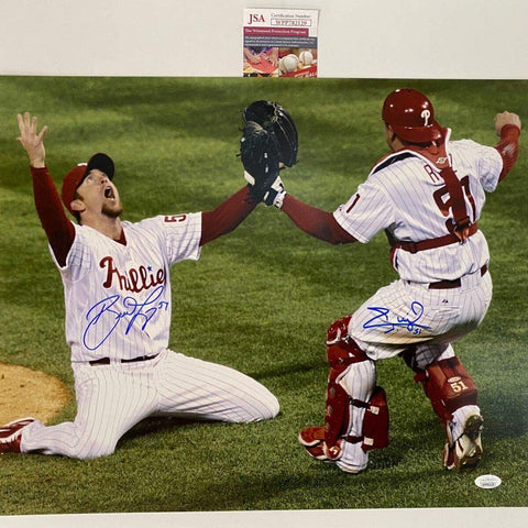 Autographed/Signed BRAD LIDGE CARLOS RUIZ 2008 World Series 16x20 Photo JSA COA