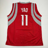 Autographed/Signed Yao Ming Houston Red Basketball Jersey Beckett BAS COA