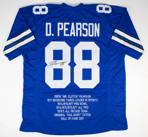 Drew Pearson Signed Dallas Cowboys Career Stat Jersey (JSA) 3xPro Bowl Receiver