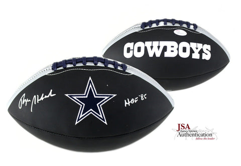 Roger Staubach Autographed/Signed Cowboys Embroidered NFL Black Football- HOF 85