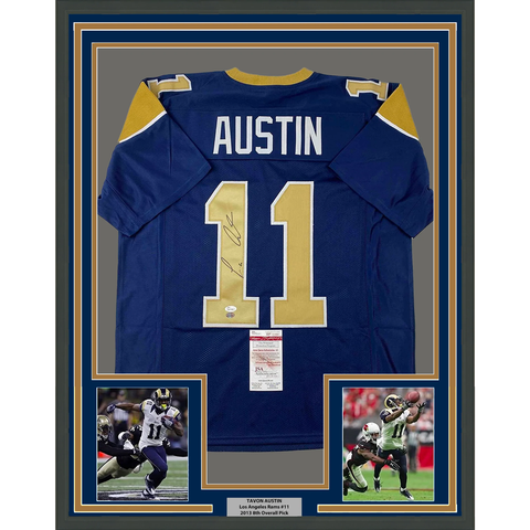 Framed Autographed/Signed Tavon Austin 33x42 St. Louis Blue Jersey JSA COA