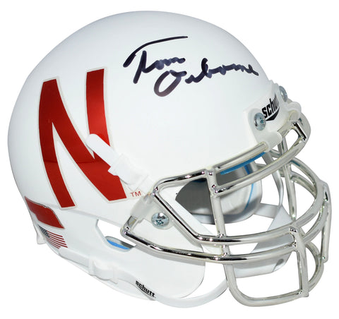 TOM OSBORNE AUTOGRAPHED NEBRASKA CORNHUSKERS MATTE WHITE MINI HELMET COA