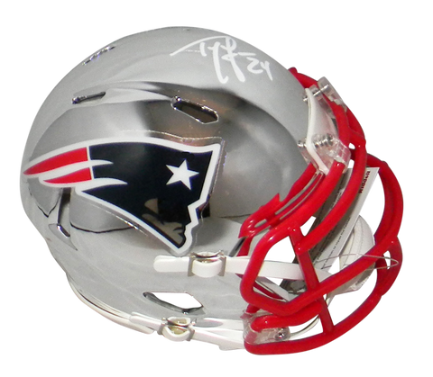 TY LAW AUTOGRAPHED NEW ENGLAND PATRIOTS CHROME MINI HELMET BECKETT