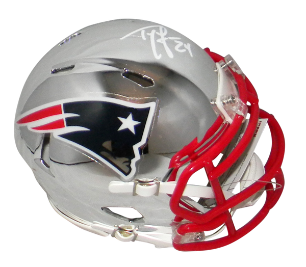 TY LAW AUTOGRAPHED NEW ENGLAND PATRIOTS CHROME MINI HELMET BECKETT