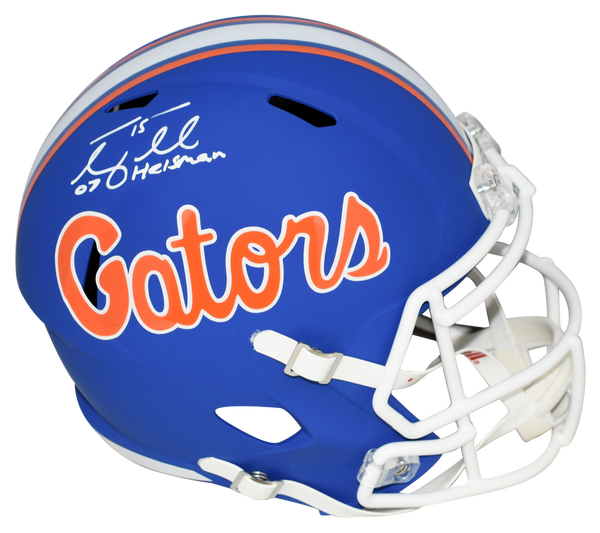 TIM TEBOW AUTOGRAPHED SIGNED FLORIDA GATORS BLUE SPEED HELMET W/ 07 HEISMAN