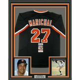 FRAMED Autographed/Signed JUAN MARICHAL 33x42 Black Baseball Jersey JSA COA