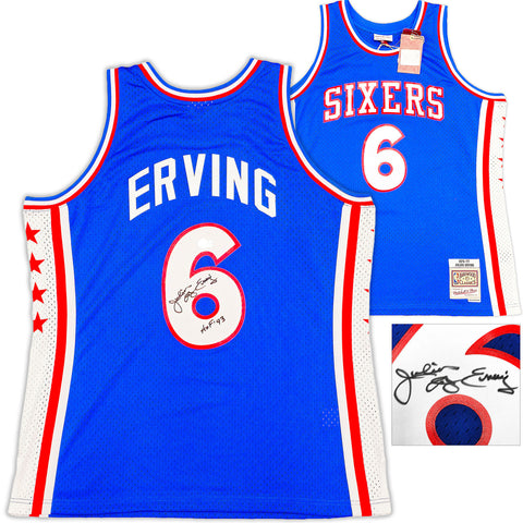 76ERS JULIUS DR. J ERVING AUTOGRAPHED MITCHELL & NESS JERSEY XL BECKETT 230253