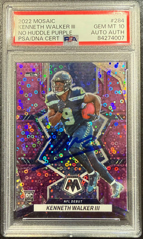 Kenneth Walker Rookie Auto PSA 10 Gem MT 2022 Mosaic No Huddle Purple /50