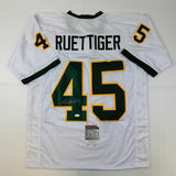 Autographed/Signed Rudy Ruettiger Notre Dame White/Green College Jersey JSA COA