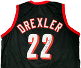 TRAILBLAZERS CLYDE DREXLER AUTOGRAPHED BLACK JERSEY THE GLIDE JSA 202352