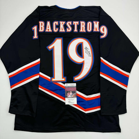 Autographed/Signed Nicklas Backstrom Black Retro Hockey Jersey JSA COA