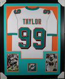 JASON TAYLOR (Dolphins white TOWER) Signed Autographed Framed Jersey JSA