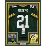 Framed Autographed/Signed Eric Stokes 35x39 Green Bay Green Jersey JSA COA