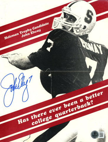 John Elway Autographed Stanford Cardinal Stat Folder Beckett 48216