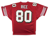 49ers Jerry Rice Signed Red Adidas TB Jersey w/ Dropshadow Fanatics #DQ16477950