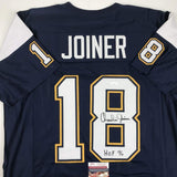 Autographed/Signed CHARLIE JOINER HOF 96 San Diego Dark Blue Jersey JSA COA Auto