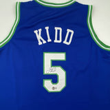 Autographed/Signed JASON KIDD Dallas Retro Blue Basketball Jersey Beckett BAS CO