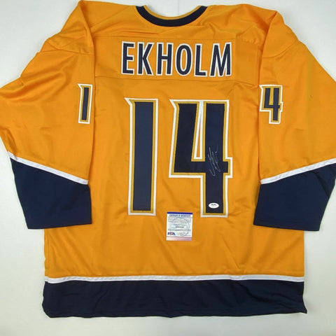 Autographed/Signed MATTIAS EKHOLM Nashville Yellow Hockey Jersey PSA/DNA COA