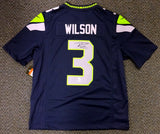 SEAHAWKS RUSSELL WILSON AUTOGRAPHED BLUE NIKE TWILL JERSEY SIZE L RW HOLO 71430