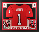 Sony Michel Signed Georgia Bulldogs 35x43 Custom Framed Jersey Beckett Hologram