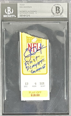 Eric Dickerson Signed Los Angeles Rams Ticket 1st Playoff Game Slab BAS 35329