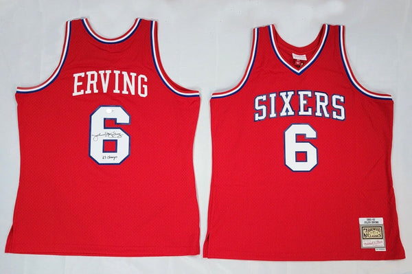 Julius Dr. J Erving Signed 76ers Red 1982-83 M&N Jersey W/ 83 Champs Beckett