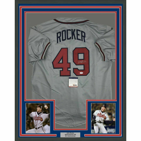 FRAMED Autographed/Signed JOHN ROCKER 33x42 Atlanta Grey Jersey PSA/DNA COA