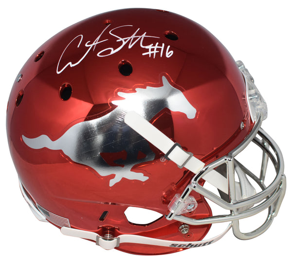 COURTLAND SUTTON SIGNED SMU MUSTANGS RED CHROME FULL SIZE HELMET JSA