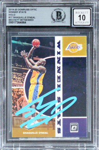 Lakers Shaq O'Neal Signed 2019 Donruss Optic WS Holo #17 Card AG GM 10! BAS Slab