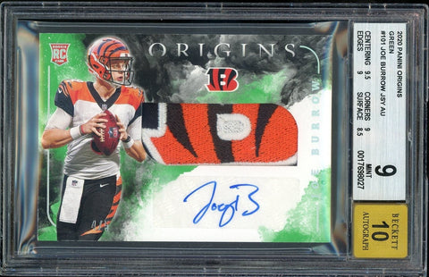 2020 Panini Origins Rookie Patch Auto Joe Burrow /5 Green Logo BGS 9/10 MINT