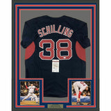 FRAMED Autographed/Signed CURT SCHILLING 33x42 Boston Blue Jersey JSA COA Auto