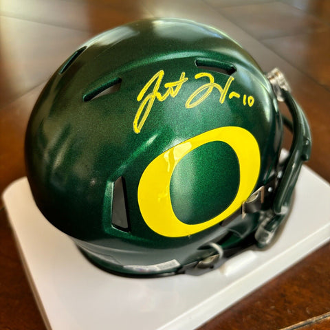 Justin Herbert Autographed Signed Oregon Ducks Mini Helmet Beckett Chargers