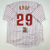 Autographed/Signed JOHN KRUK Philadelphia Pinstripe Baseball Jersey JSA COA Auto