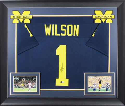 Michigan Roman Wilson Authentic Signed Navy Blue Pro Style Framed Jersey BAS Wit