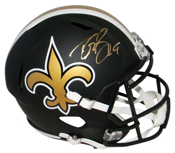 DREW BREES AUTOGRAPHED SIGNED NEW ORLEANS SAINTS FULL SIZE BLACK HELMET BECKETT