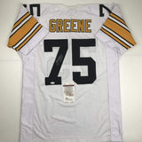 Autographed/Signed Mean Joe Greene HOF 87 Pittsburgh White Jersey JSA COA