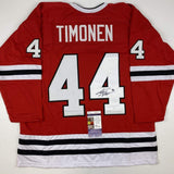 Autographed/Signed KIMMO TIMONEN Chicago Red Hockey Jersey JSA COA Auto