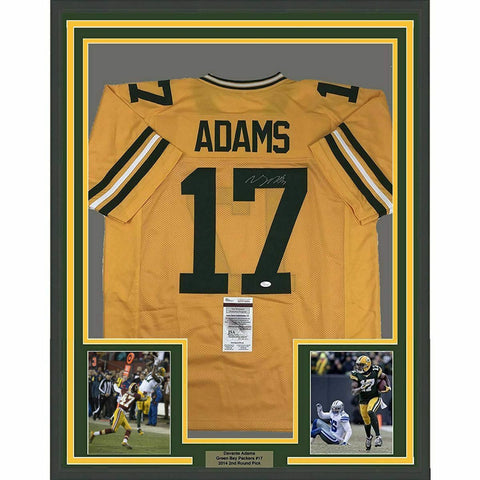 FRAMED Autographed/Signed DAVANTE ADAMS 33x42 Green Bay Yellow Jersey JSA COA