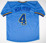 Paul Molitor Signed Brewers Jersey (Beckett) 3000 Hit Club / Hall of Famer 2004