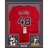 Framed Autographed/Signed Emmanuel Clase 35x39 Cleveland Red Jersey JSA COA