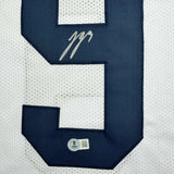 Autographed/Signed J.J. JJ McCarthy Michigan White Football Jersey Beckett COA