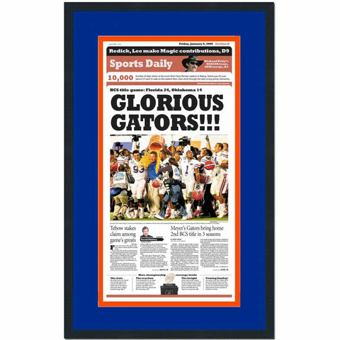 Framed Orlando Sentinel Florida Gators 2008 NCAA Champions Newspaper 17x27 Photo